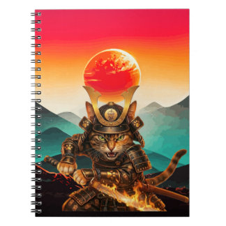 Caderno espiral Premium Samurai Cat Warrior Sunset
