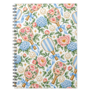 Caderno Espiral Preppy Coastal Chic Pickleball Azul e Rosa Bege