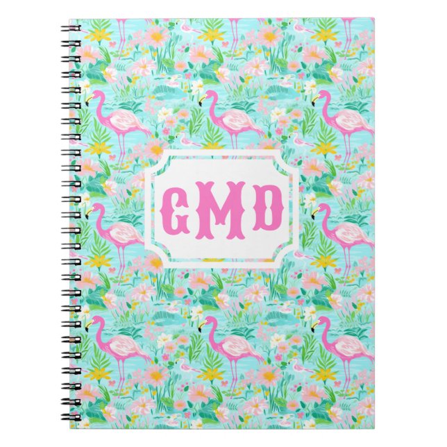 Caderno Espiral Preppy Summer Flamingo | Monograma (Frente)