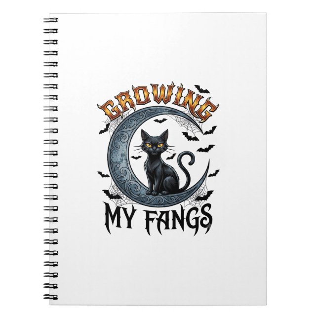 Caderno Espiral Presas Crescentes Gato Preto Lua Crescente Morcego (Frente)