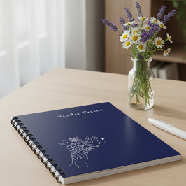 Caderno Espiral Presente Boho Wildflower Personalizado Azul-Marinh