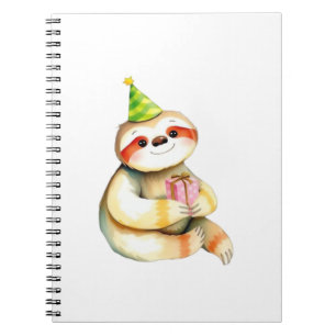 Caderno Espiral Presente de aniversário de preguiça cute chapéu de