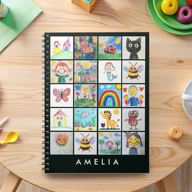 Caderno Espiral Presente de Arte Infantil 20 Desenhos Colagem (Turn your child’s precious drawings into a cherished keepsake with this personalized notebook.)