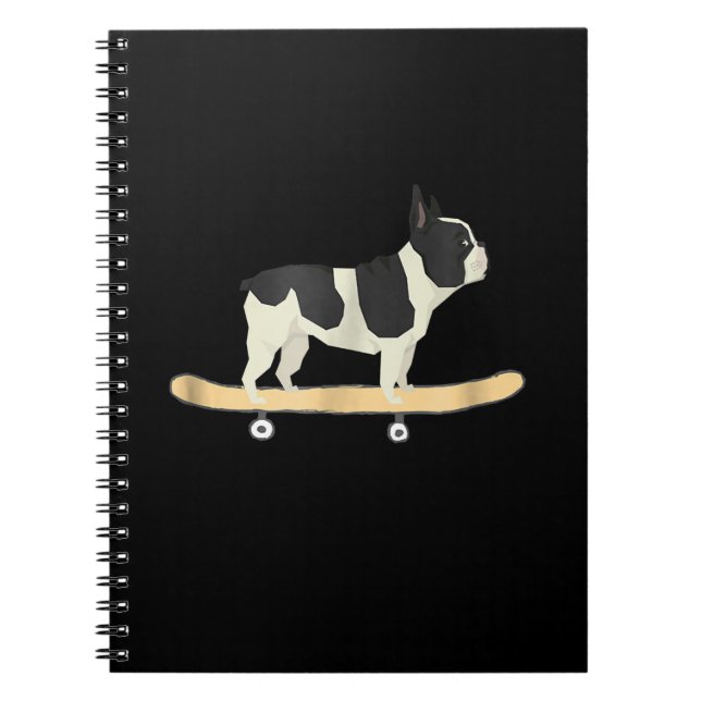Caderno Espiral presente de cachorrinho francês de skate engraçado (Frente)