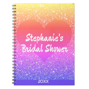 Caderno Espiral Presente de Chuva de Noiva com Coração de Brilho R