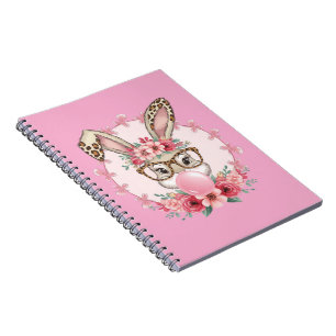 Caderno Espiral Presente de Coelho Floral Fofo de Páscoa Leopardo