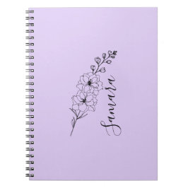 Caderno Espiral Presente de Flor de Nascimento Delfinium de julho