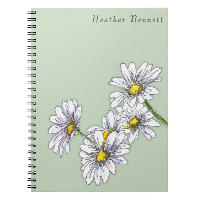 Caderno Espiral Presente de Natal Boho Floral de Margarida em Aqua (Frente)