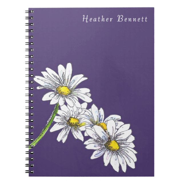Caderno Espiral Presente de Natal Boho Floral de Margarida em Aqua (Frente)
