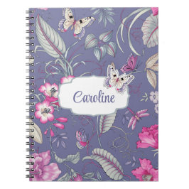 Caderno Espiral Presente de Nome Personalizado de Flores e Borbole