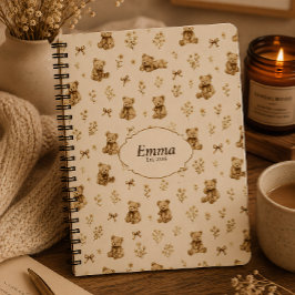 Caderno Espiral Presente de Urso de Pelúcia Custom Name Cottagecor
