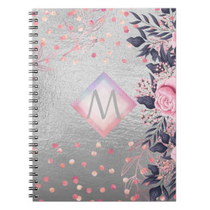 Caderno Espiral Presente do Marinho do Monograma Rosegold Girly Ne