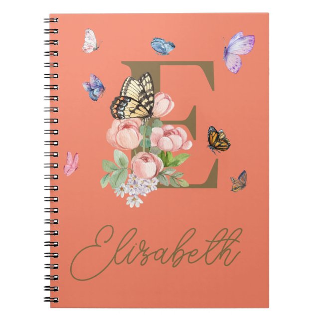 Caderno Espiral Presente Inicial Personalizado do Notebook Butterf (Frente)