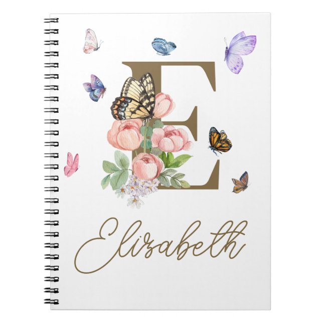 Caderno Espiral Presente Inicial Personalizado do Notebook Butterf (Frente)