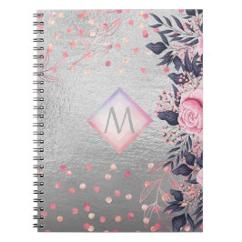 Caderno Espiral Presente no Marinho de prata do Monograma Rosegold