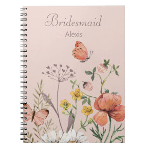 Caderno Espiral Presente para Dama de Honra Floral Rosa Elegante 