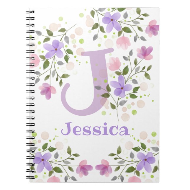 Caderno Espiral Presente para Jessica com Desenho de Flores (Frente)