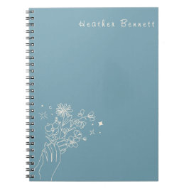 Caderno Espiral Presente Personalizado Boho Wildflower em Azul Tur