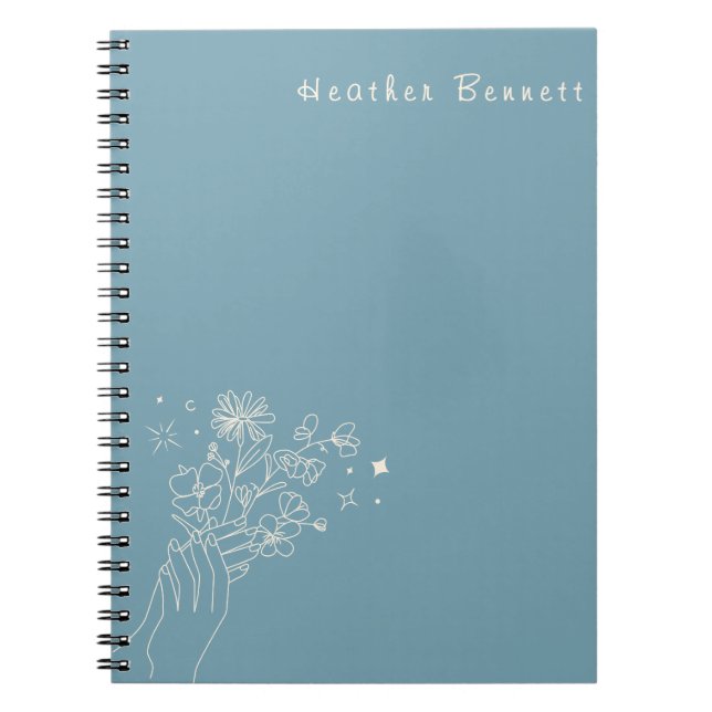 Caderno Espiral Presente Personalizado Boho Wildflower em Azul Tur (Frente)