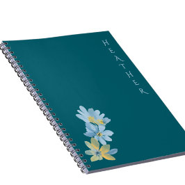 Caderno Espiral Presente Personalizado Boho Wildflower Verde Água