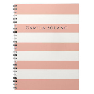 Caderno Espiral Presente Personalizado com Listras Rosa Coral Eleg