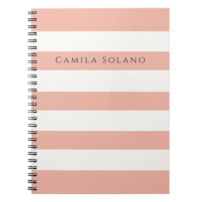 Caderno Espiral Presente Personalizado com Listras Rosa Coral Eleg (Frente)