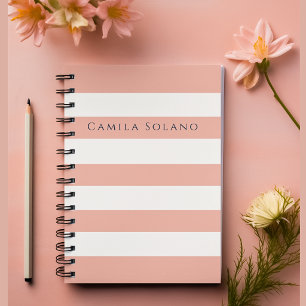 Caderno Espiral Presente Personalizado com Listras Rosa Coral Eleg