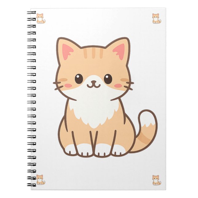 Caderno Espiral Presente Personalizado de Gato Fofo – Nome de Pet  (Frente)