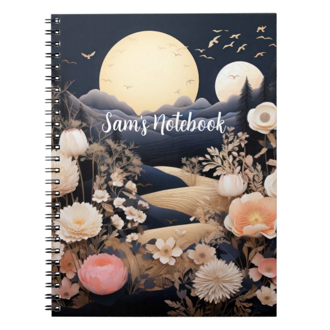 Caderno Espiral Presente Personalizado de Jardim Boho de Meia-Noit (Frente)