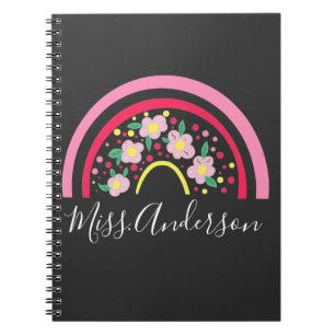 Caderno Espiral Presente Personalizado Flor Rosa Arco-Íris para Pr