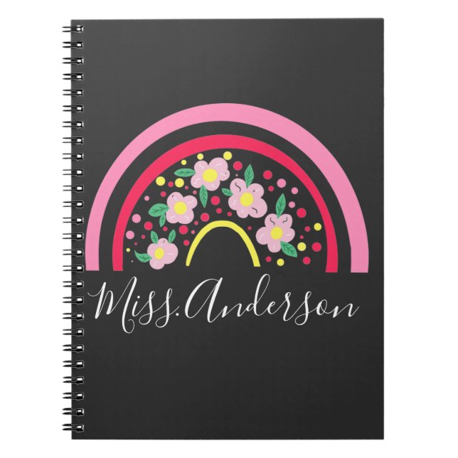Caderno Espiral Presente Personalizado Flor Rosa Arco-Íris para Pr (Frente)