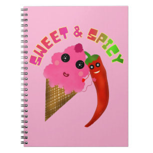 Caderno Espiral Presente personalizado Sorvete Fofo e Pimenta 