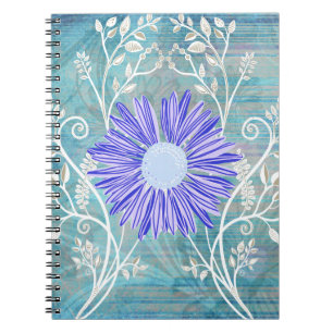 Caderno Espiral Presentes de Padrão de Flor Azul-Margarida bonito