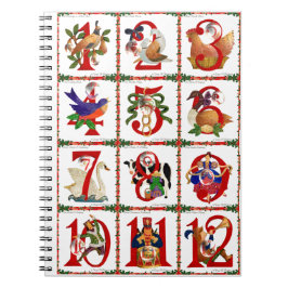 Caderno Espiral Presentes de Quilt Impresso dos 12 Dias de Natal