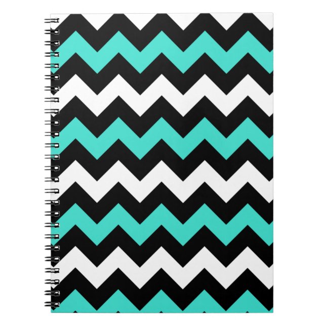 Caderno Espiral Preto Branco Turquesa Ziguezague (Frente)