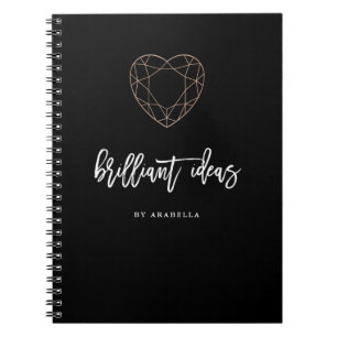 Caderno Espiral Preto brilhante das ideias com a jóia dada form