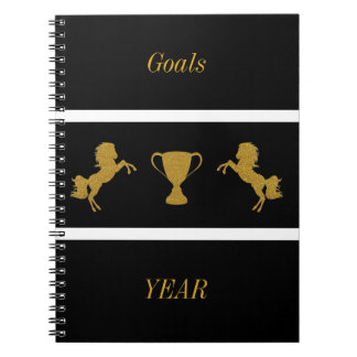 Caderno Espiral Preto & brilho equestre Dourado