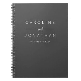 Caderno Espiral Preto Casamento Personalizado Elegante Moderno Min
