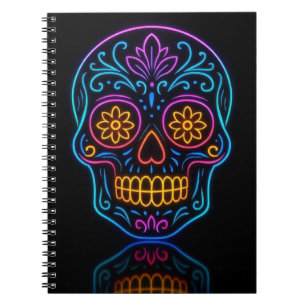 Caderno Espiral Preto, caveira de açúcar néon/bem-vindo ao dia dos