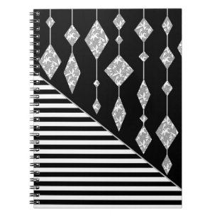 Caderno Espiral Preto e branco, abstrato, geométrico, simples, Dig