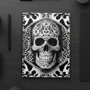 Caderno Espiral Preto e Branco Sorrindo Caveira