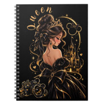 Caderno Espiral Preto e Dourado da Rainha