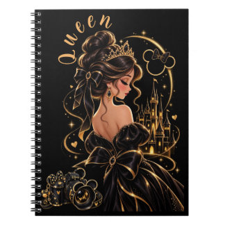 Caderno Espiral Preto e Dourado da Rainha