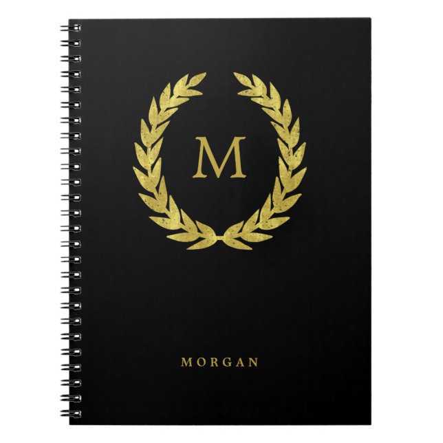 Caderno Espiral Preto e grinalda Dourado do louro do falso com (Frente)