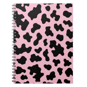 Caderno Espiral Preto e Rosa Impressão em Couro de Vaca