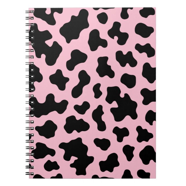 Caderno Espiral Preto e Rosa Impressão em Couro de Vaca (Frente)