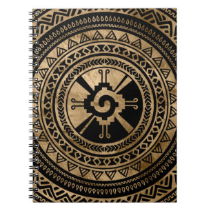 Caderno Espiral Preto maia e ouro do símbolo de Hunab Ku