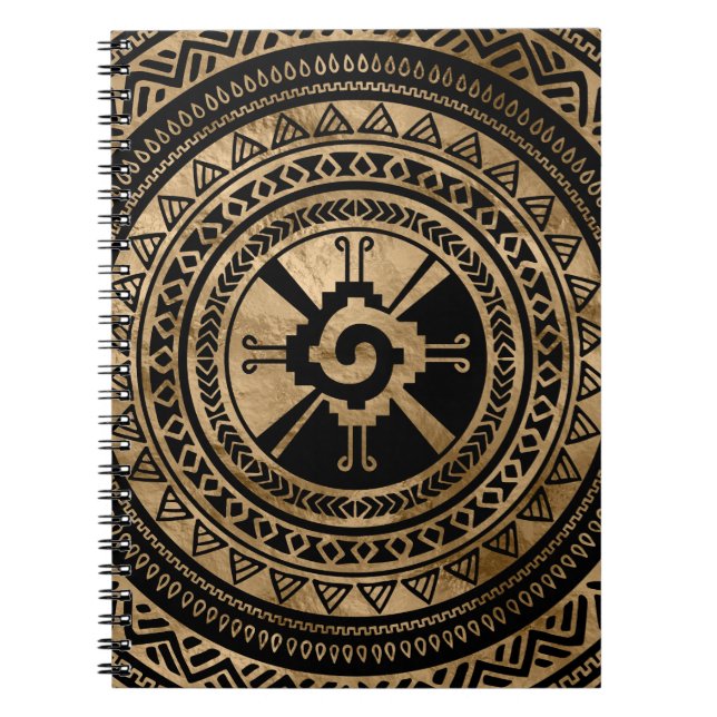 Caderno Espiral Preto maia e ouro do símbolo de Hunab Ku (Frente)