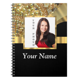 Caderno Espiral Preto personalizado e ouro