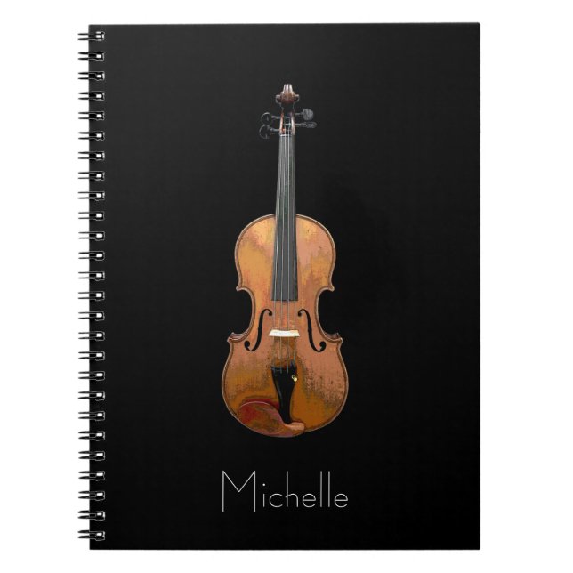 Caderno Espiral Preto Personalizado Simples Violino Musical (Frente)